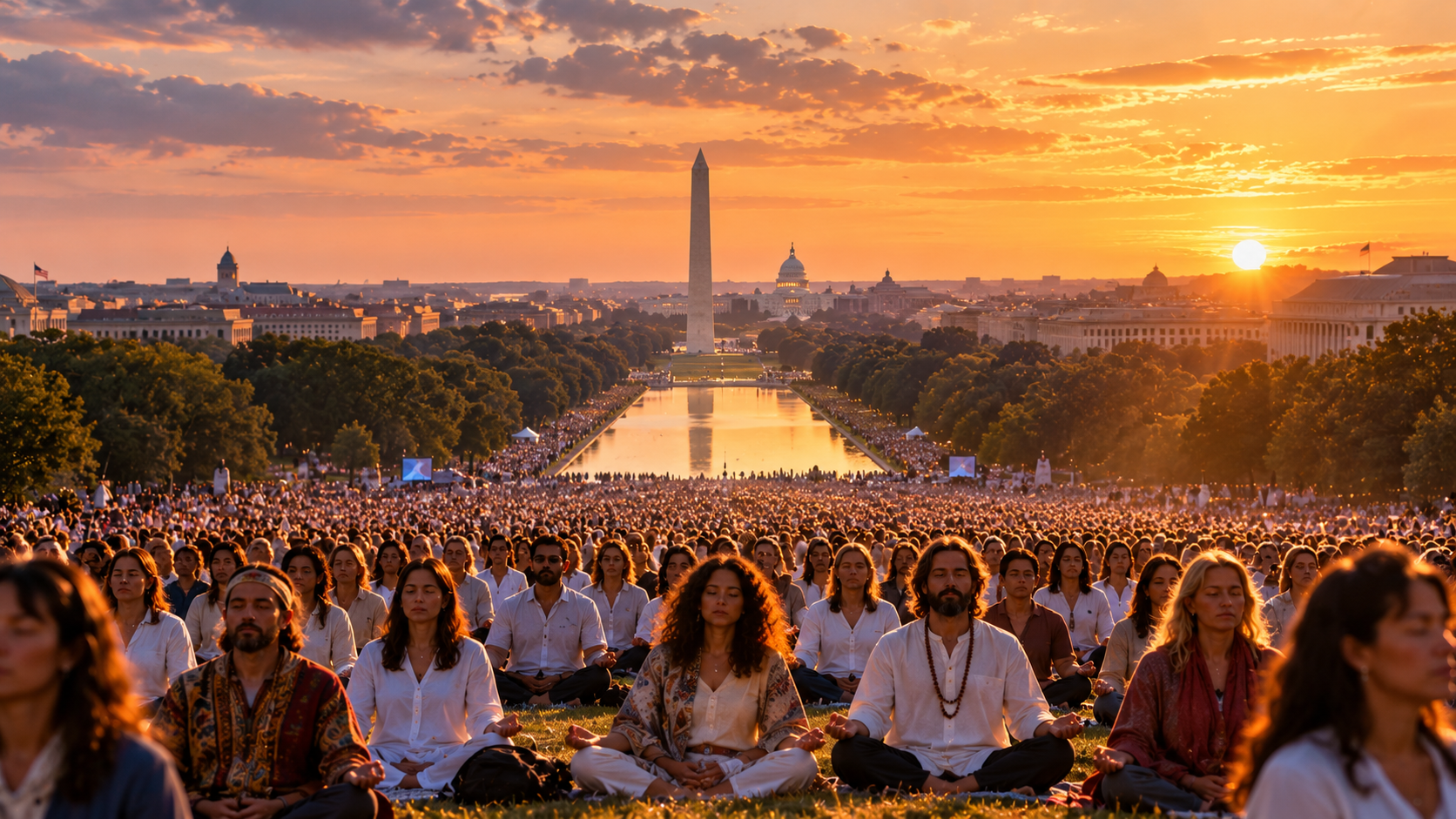 Thousands of meditators gathered at sunrise on the National Mall in Washington D.C.
